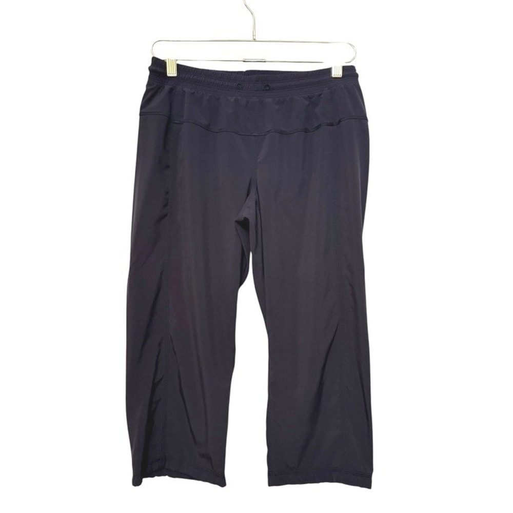 Lululemon Women Black Athletic Crop Pants Elastic Waist Zip Pocket‎ Size 6